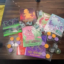 Lot of 6 Pokemon Scarlet & Violet TCG Player's Guide Books + Chips & Dice Sets - Image 1