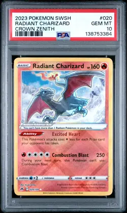 2023 POKEMON SWORD & SHIELD CROWN ZENITH #020 RADIANT CHARIZARD PSA 10 - Image 1