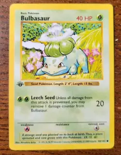 Pokemon TCG Bulbasaur 044/102 Base Set, Shadowless 1st Edition LP - Image 1