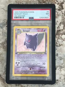 1999 Pokemon Fossil Gengar 1st Edition Holo #5 PSA 7 - Image 4