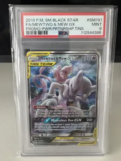 2019 Pokemon SM Black Star Mewtwo & Mew GX Holo #SM191 PSA Mint 9 - Image 1