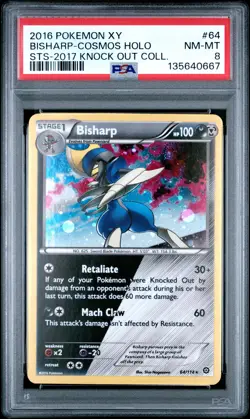 2016 POKEMON XY STEAM SIEGE COSMOS-2017 KNOCK OUT COLL #64 BISHARP-HOLO PSA 8 - Image 1