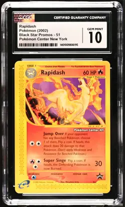 CGC 10 GEM MINT - 2002 WOTC Black Star Promo "Pokemon Center NY" Rapidash # 51 - Image 1