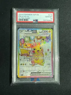 2024 Pokemon Surging Sparks SSP Pikachu Ex Ultra Rare 219/191 PSA 10 Gem Mint - Image 1