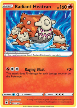 RADIANT HEATRAN 027/189 ASTRAL RADIANCE POKEMON (SHINY HOLO, NM) - Image 1
