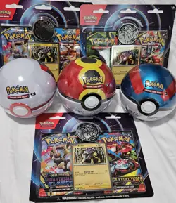 Pokemon TCG Mega Evolution & Phantasmal Flames Game Cards plus Poke Ball Tins - Image 1