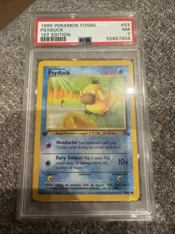 1999 POKEMON FOSSIL 1ST EDITION #53 PSYDUCK PSA 7 - Image 1