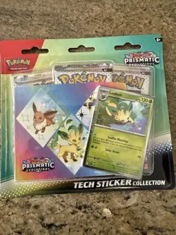 PRISMATIC EVOLUTIONS TECH STICKER COLLECTION LEAFEON POKEMON BLISTER PACK SWIRL - Image 1