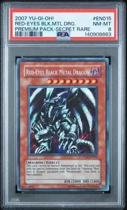 2007 Yu-Gi-Oh! Red-Eyes Black Metal Dragon Premium Pack 1 PP01 Secret Rare PSA 8 - Image 1
