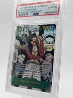 Bandai Dracule Mihawk OP14-119 Alternate Art Secret Rare Foil Azure Sea PSA 10 - Image 1