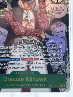 Bandai Dracule Mihawk OP14-119 Alternate Art Secret Rare Foil Azure Sea PSA 10 - Image 4