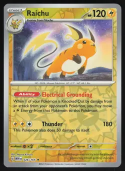 Raichu 026/165 - S&V 151 - Reverse Holo Rare - Pokemon TCG Card NM - Image 1