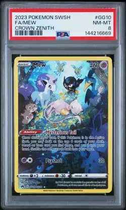 2023 POKEMON SWORD & SHIELD CROWN ZENITH #GG10 FULL ART/MEW PSA 8 - Image 1