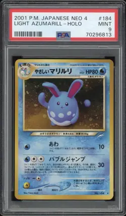 2001 Pokemon JAPANESE Neo 4 Discovery Light Azumarill Holo No. 184 PSA 9 MINT - Image 1