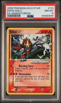 2005 POKEMON EX UNSEEN FORCES GOLD STAR # 113/115 ENTEI HOLO 💎PSA 8 Mint💎 - Image 1