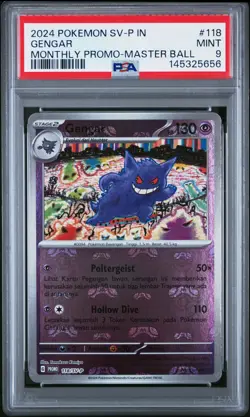 2024 POKEMON INDONESIAN SV-P PROMO MONTHLY PROMO-MASTER BALL #118 GENGAR PSA 9 - Image 1