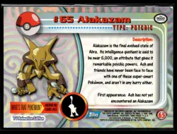 #65 Alakazam Pokemon 1999 Topps TV Blue Logo - Image 2