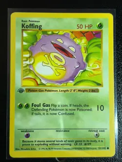 Pokemon Koffing Base Set Shadowless 1st Edition Common 50 HP 051/102 - Image 1