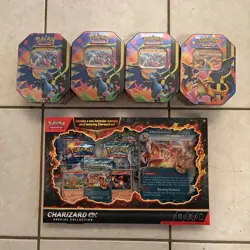 Pokemon TCG Charizard EX special Collection Box & 4 Charizard X/Y tin LOT! New! - Image 1