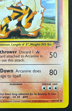 ARCANINE 33/130 LP UNCOMMON BASE SET 2 POKEMON 2000 - Image 2