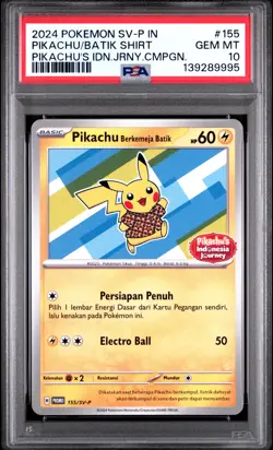 2024 POKEMON INDONESIAN SV-P PROMO #155 PIKACHU IN BATIK SHIRT PSA 10 - Image 1