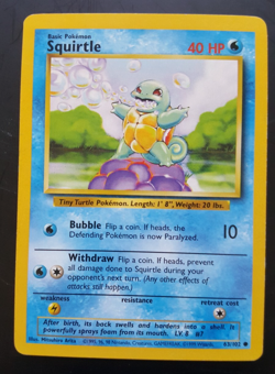 Squirtle - 63/102 - Base Set Unlimited Common Pokemon TCG 1999 - LP - Image 1