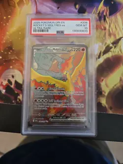 2025 Pokemon Team Rocket’s Moltres ex #208 PSA 10 Ultra Rare - Image 1