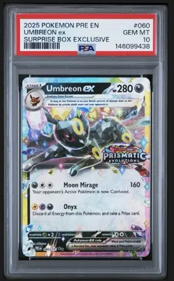 2025 POKEMON PRISMATIC EVOLUTIONS SURPRISE BOX EXCLUSIVE UMBREON EX PSA 10 - Image 1