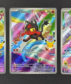 Rowlet Litten Popplio First Partner Illustration Promo Set Pokemon 30th Stamp EN - Image 3