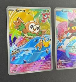 Rowlet Litten Popplio First Partner Illustration Promo Set Pokemon 30th Stamp EN - Image 5