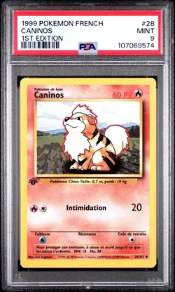 Carte Pokemon Caninos 28/102 Set de base Edition 1 PSA 9 - Image 2