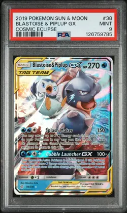 Blastoise & Piplup Gx Pokemon Sun & Moon Cosmic Eclipse 38 NM PSA 9 - Image 1