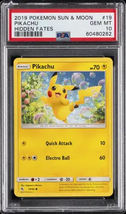 2019 POKEMON SUN & MOON HIDDEN FATES #19 PIKACHU PSA 10 - Image 1
