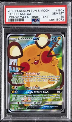 2019 POKEMON SUN & MOON UNBROKEN BONDS #195A FULL ART/DEDENNE GX PSA 10 - Image 1