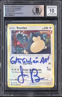 Pokemon Jason Paige signed 2019 Sword And Shield Black Star Promos SWSH119 Snorl - Image 1