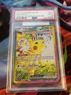 PSA 9 Mint Pikachu EX SIR Pokemon 238/191 Sv08: Surging Sparks - Image 2