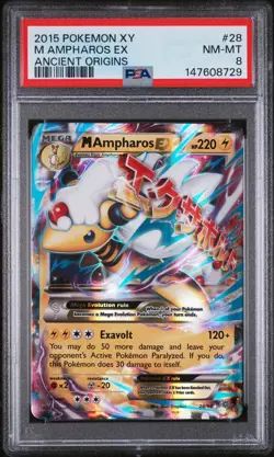 2015 Pokemon XY Ancient Origins M Ampharos EX #28 PSA 8 - Image 1
