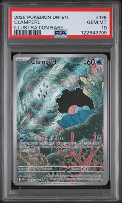 2025 POKEMON DRI EN-DESTINED RIVALS ILLUSTRATION RARE #195 CLAMPERL PSA 10 - Image 1