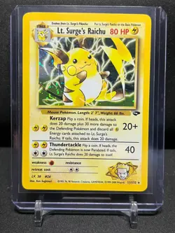 Lt. Surge's Raichu 11/132 Holo Rare Fart Swirl Pokemon 1999 Gym Challenge LP - Image 1