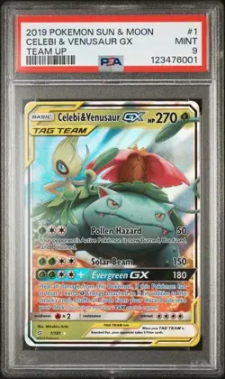 2019 POKEMON SUN & MOON TEAM UP #1 CELEBI & VENUSAUR GX PSA 9 - Image 1