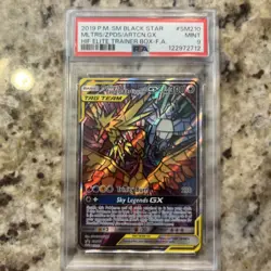 Pokemon 2019 Moltres Zapdos Articuno GX SM210 Full Art SM Black Star Promo PSA 9 - Image 1