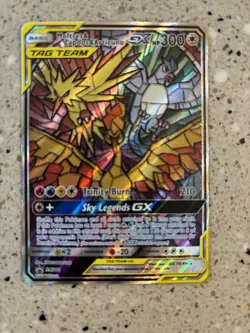 Hidden Fates Moltres Zapdos Articuno GX Tag Team "Stained Glass" SM210 Pokemon - Image 1