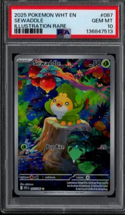 2025 POKEMON WHITE FLARE EN SEWADDLE ILLUSTRATION RARE PSA 10 GEM - Image 1