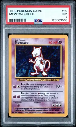 1999 POKEMON BASE SET UNLIMITED #10 MEWTWO-HOLO PSA 7 - Image 1
