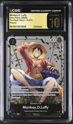 2026 One Piece Monkey D. Luffy #P-075 Tin Pack Set Vol.2 Promo CGC 10 - Image 1