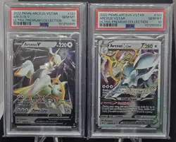 2022 POKEMON ARCEUS V #122 & ARCEUS VSTAR #123 UPC METAL PROMO PSA 10 - Image 1