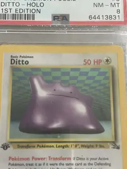 1999 DITTO HOLO FOSSIL PSA 8 MINT #3/62 POKEMON TRADING CARD GAME - Image 1