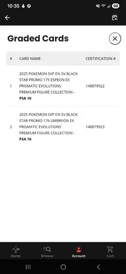 PSA 10 Sequential Umbreon and Espeon EX Prismatic Figure Collection Promo Cards - Image 5