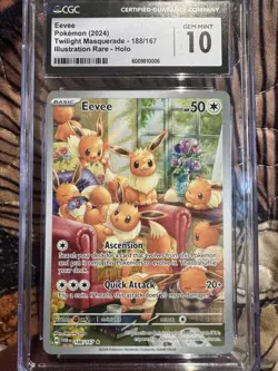 CGC 10 GEM MINT Eevee 188/167 Illustration Rare Pokemon Card Twilight Mascarade - Image 1