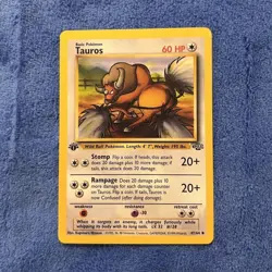 Pokemon 1st edition Tauros Jungle 47/64 Uncommon 60 HP 1999 TCG Card - Image 1